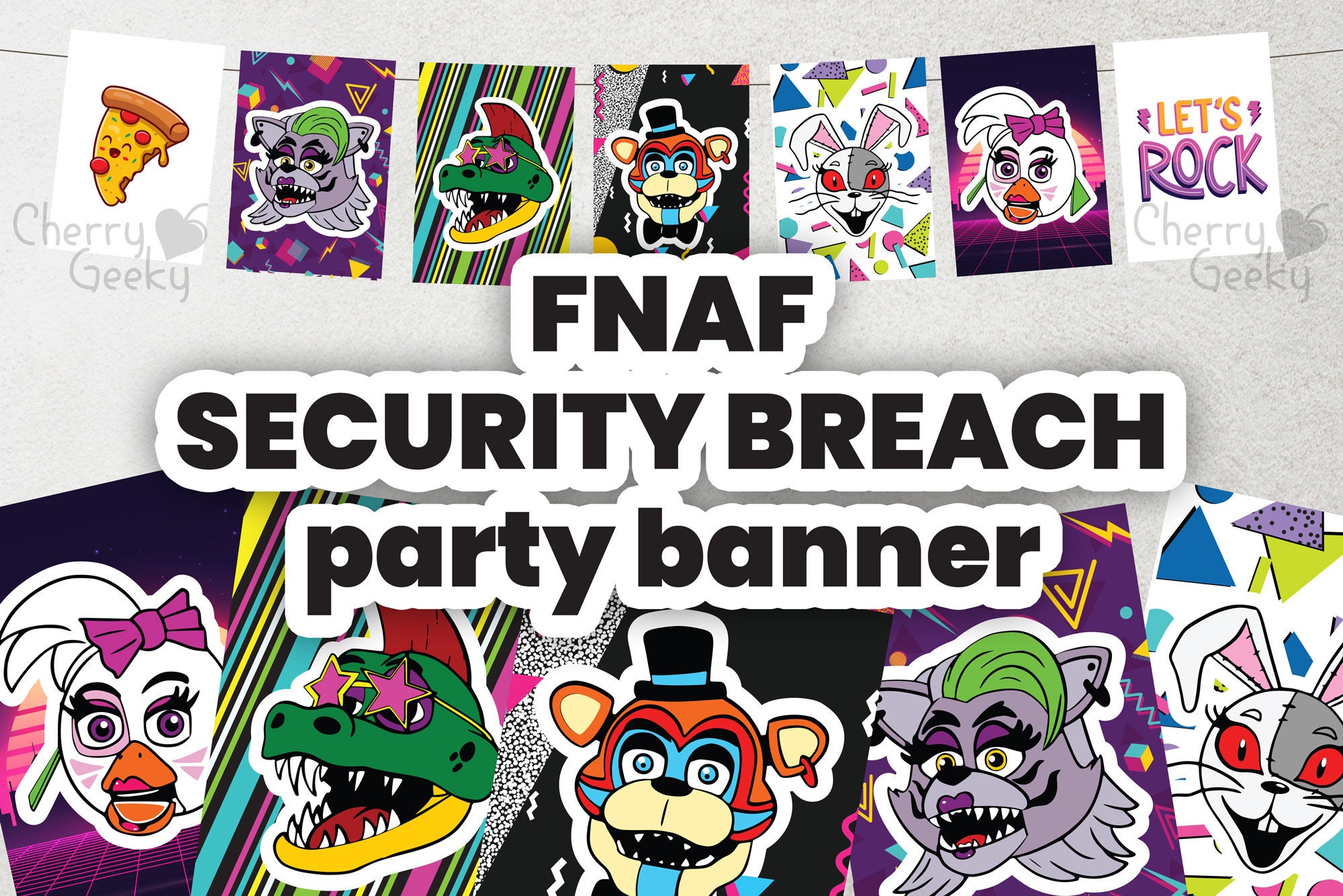 FNAF Security Breach party banner / bunting decoration - physical item, no  printer required - Five Nights At Freddy's themed birthday