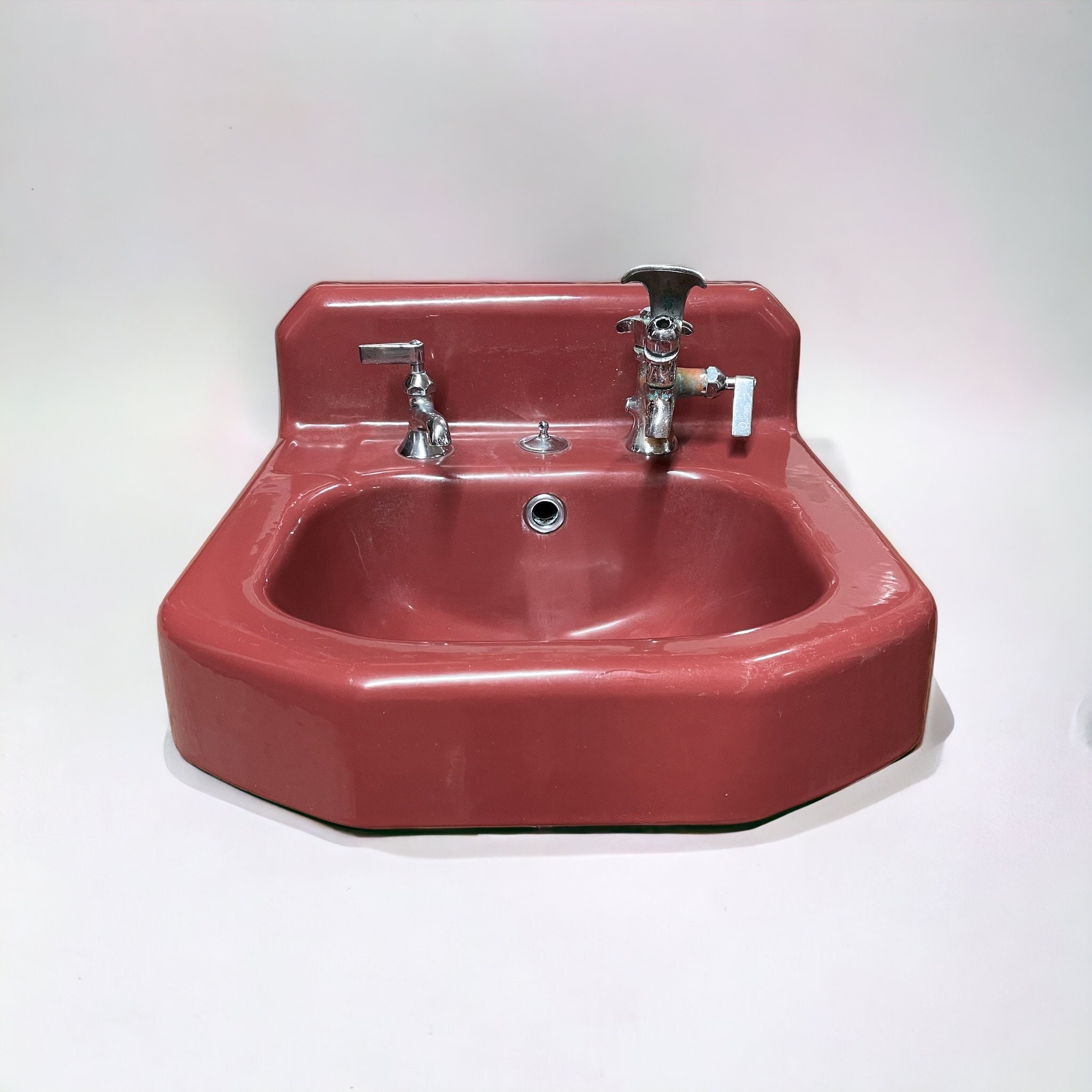 Vintage Midcentury kohler Burgundy Red Porcelain Enameled Cast Iron