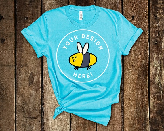 Bella Canvas 3001 Turquoise Womens Summer Knotted T-Shirt Mockup