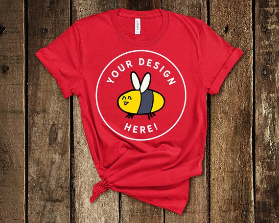 Download Bella Canvas 3001 Red Womens Summer Knotted T-Shirt Mockup ...