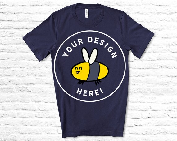 Mens Navy Bella Canvas 3001 T-Shirt Mockup White Brick
