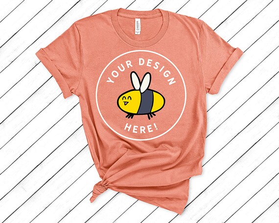 Download Sunset Bella Canvas 3001 Womens Summer Knotted T-Shirt ... PSD Mockup Templates