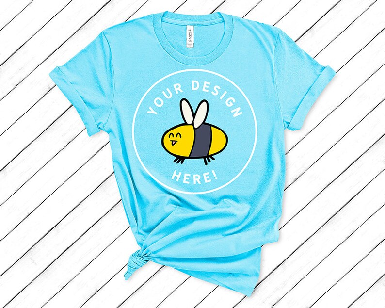 Download Girls Aqua Bella Canvas 3001 T-Shirt Mockup On Slanted ...