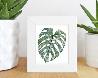 Monstera leaf Mini Framed Print -   Free motion embroidery | Print | cheese plant