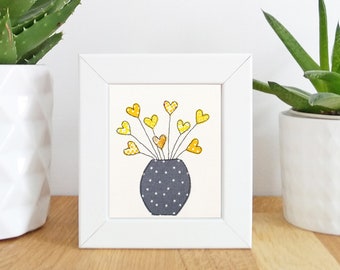 Little Vase of Love (yellow) Mini Framed Print -   Free motion embroidery | Print | Flowers | Thinking of you