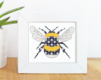 Bumble Bee Mini Framed Print -   Free motion embroidery | Print | Bee | Bumblebee