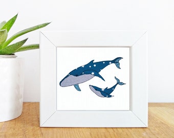 Whales Mini Framed Print -   Free motion embroidery | Print | New baby