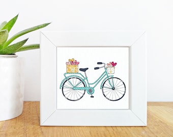 Pretty Bike Mini Framed Print -   Free motion embroidery | Print | bicycle