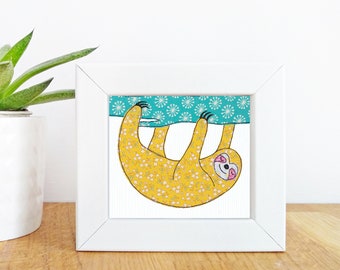 Sloth Mini Framed Print -   Free motion embroidery | Print | Hang in there