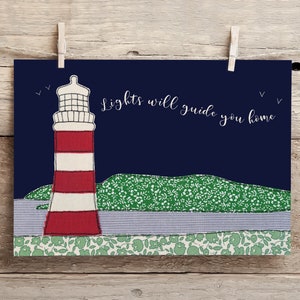 Lights Will Guide You Home postcard Free motion embroidery Print Lighthouse Friends support Hope Coldplay image 1