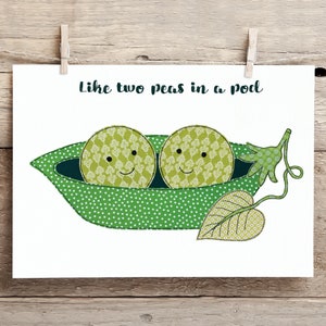 Peas in a Pod postcard Free motion embroidery Print Peas in a pod love siblings image 1