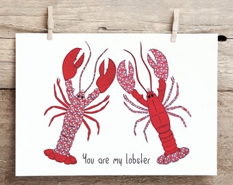 You Are My Lobster - postcard | Free motion embroidery | Print | Friends | love | anniversary | Valentine's Day | Wedding | Phoebe