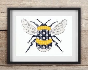 Bumble Bee  Print | A4 or A3 | Free motion embroidery | Print | wildlife | Archival High Quality Print