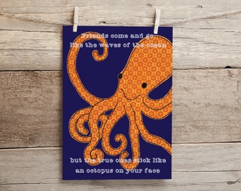 Friends with an Octopus - postcard | Free motion embroidery | Print | Friends | Friendship | support