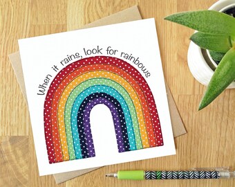 Look For Rainbows - Blank greeting card | Free motion embroidery | print | Motivation | thinking of you | support | Rainbows