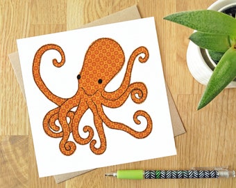 Little Octopus - Blank greeting card | Free motion embroidery | print | Fun | any occasion