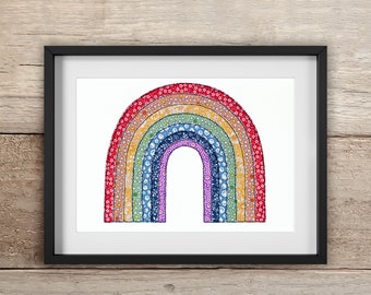 Ditsy Rainbow Print | A4 , A3, 10x8" | Free motion embroidery | Print | Rainbow | Archival High Quality Print
