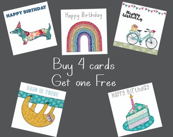 Buy 4 cards, get one FREE - 5 for 12 pounds | OFFER |Blank greeting card | Free motion embroidery | print | any occasion | special offer
