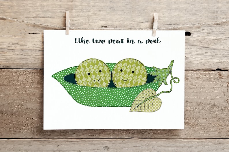 Peas in a Pod postcard Free motion embroidery Print Peas in a pod love siblings image 1