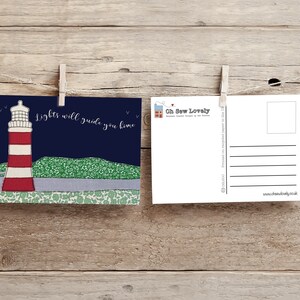 Lights Will Guide You Home postcard Free motion embroidery Print Lighthouse Friends support Hope Coldplay image 2