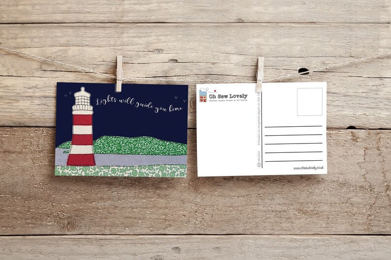 Lights Will Guide You Home postcard Free motion embroidery Print Lighthouse Friends support Hope Coldplay image 2