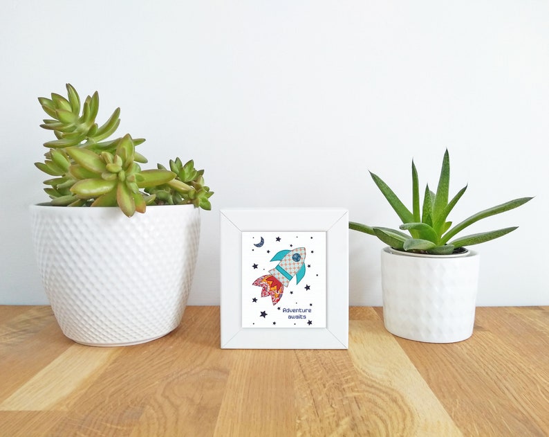 Rocket Mini Framed Print Free motion embroidery Print Space Kid's decor Kid's rooms image 2