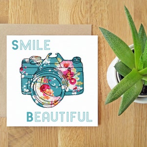Smile Beautiful Blank greeting card Free motion embroidery print Motivation thinking of you support image 2