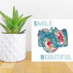 Smile Beautiful Blank greeting card Free motion embroidery print Motivation thinking of you support image 3