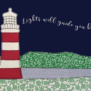 Lights Will Guide You Home postcard Free motion embroidery Print Lighthouse Friends support Hope Coldplay image 4