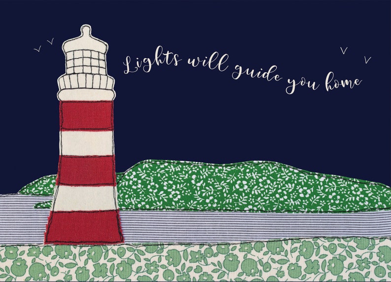 Lights Will Guide You Home postcard Free motion embroidery Print Lighthouse Friends support Hope Coldplay image 4