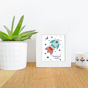 Rocket Mini Framed Print Free motion embroidery Print Space Kid's decor Kid's rooms image 3