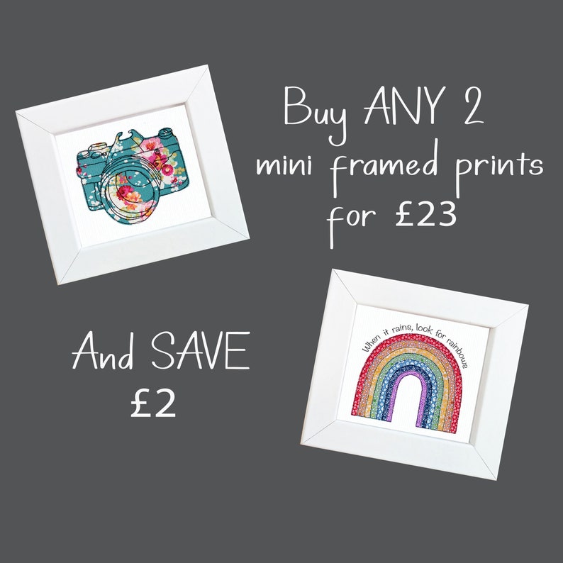 MINI PRINT OFFER save 2 pounds when you buy any 2 framed mini prints Free motion embroidery Print image 1