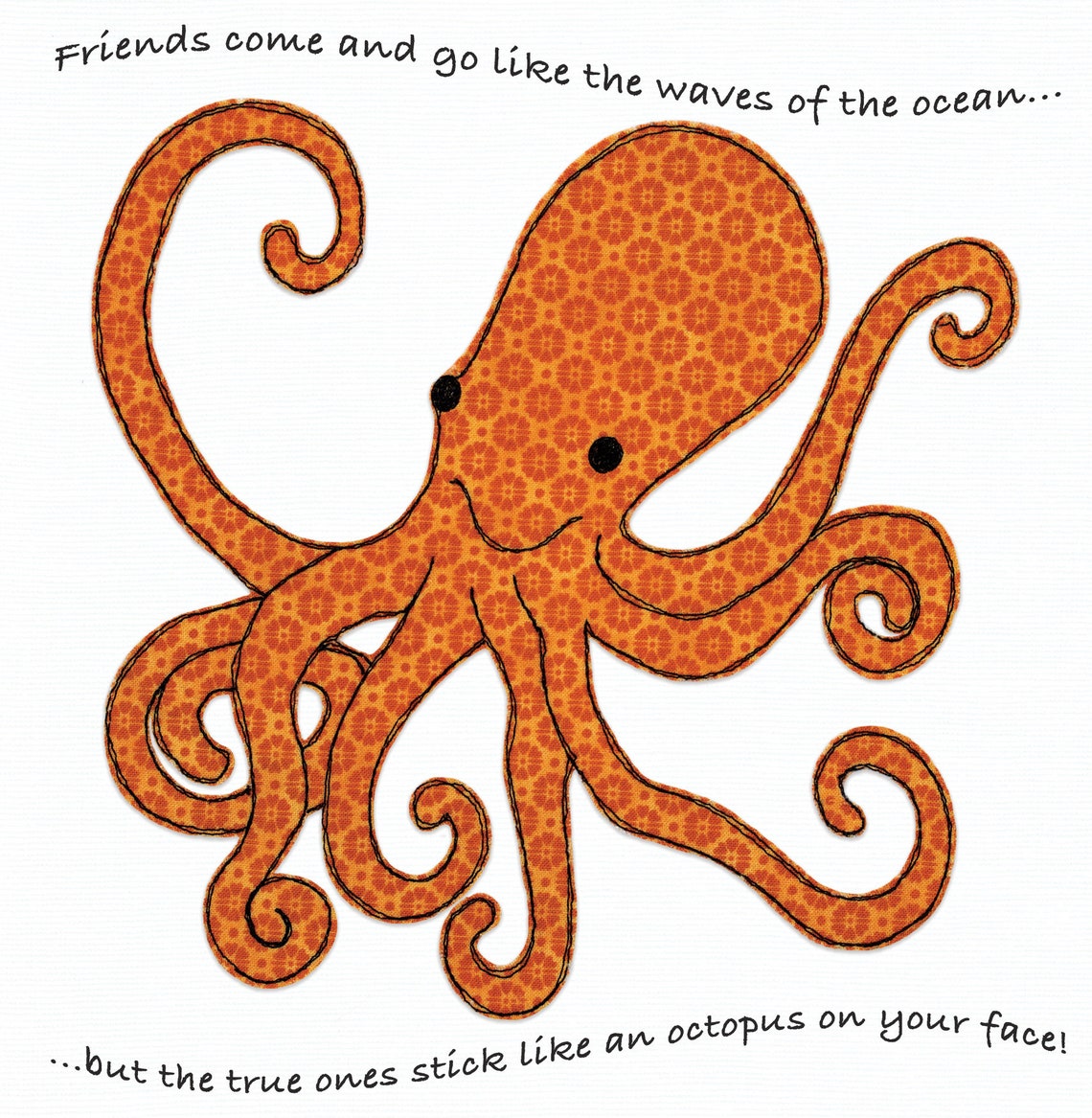 Friends With an Octopus Blank Greeting Card Free Motion Embroidery