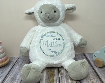Personalisiertes Plüschtier - Kuscheltier Schaf - Geschenk zur Geburt personalisiert