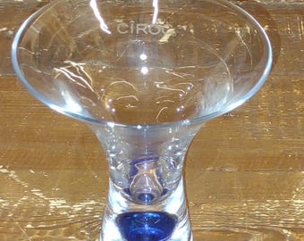 Ciroc Martini/Vodka Cocktail Glass Blue Bubble 8 oz 5" Hand Blown Tapered