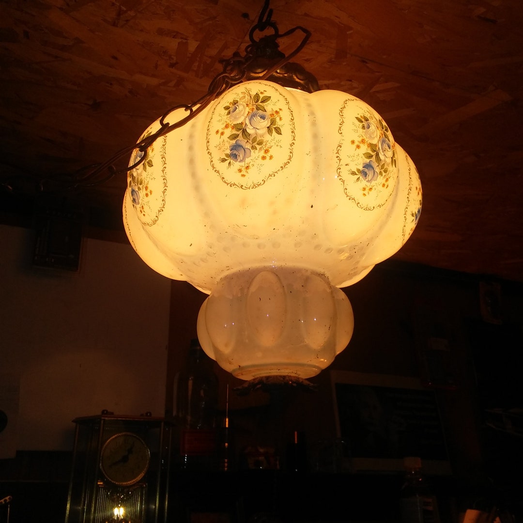 Vintage SWAG Hanging LAMP Pull Chain Flower Light Etsy