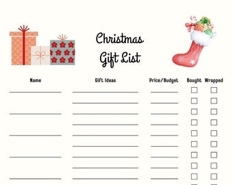 Simple Christmas Gift List Printable