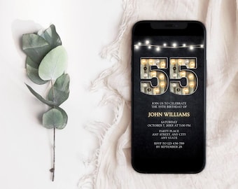 Telefoonuitnodiging 55e verjaardag: ontwerp houten feesttent (canvasjabloon)