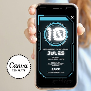 Neon Gamer Geburtstagseinladung: Digitales Canva Template