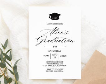 2026 Abschlussfeier Einladung zum Abschluss, Schwarzweiß-Abschluss einladen, bearbeitbare Canva-Vorlage, Abschlussfeier und Abschlussfeier 2026