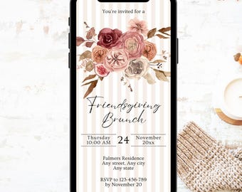 Friendsgiving Brunch Invitation | Fall Floral Phone Invite | Editable Canva Template | Instant Download