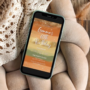 60th Birthday Autumn Invitation, Fall Themed Editable Canva Template, Invite for Adults, Any Age Birthday Evite, Autumn Colors and Gold