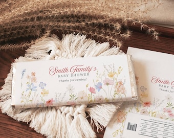 Blumen-Babyparty-Schokoladen-Wrapper | Pastell Blumen Garten Design | 1,55 oz Schokoladentafel | Canva Vorlage | BSWFA