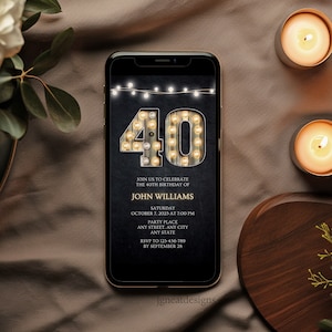 40th Birthday Invitation: Marquee Lights, Elegant Design (Digital Template)