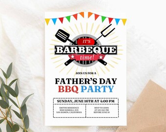 Fathers' Day BBQ Party Invitation, Dads Day Celebration, Printable and Digital Invite, Editable Canva Template
