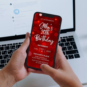 Red Video Birthday Invitation, Red Digital Birthday Invitation, Mobile Invitation, Electronic Invite Video