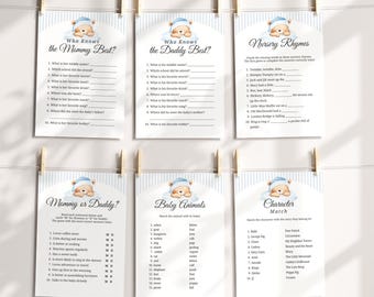 Juego imprimible para baby shower / Tema "We Can Bearly Wait" / 25 plantillas editables de Canva / bswb