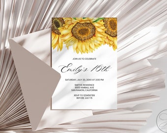 Sunflower Birthday Party Invitation: Printable Canva Template