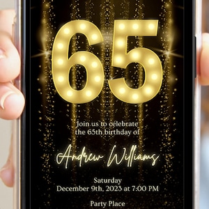 Electronic 65th Birthday Digital Invite, Editable Canva Template, Phone Birthday Invitation, Adult Birthday Evite