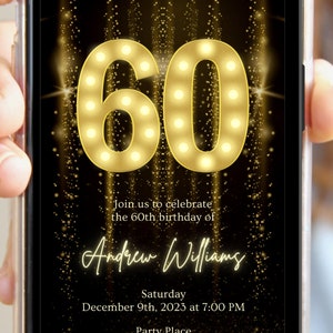 DIY Invitation, 60th Birthday Digital Invite, Editable Canva Template, Phone Birthday Invitation, Adult Birthday Evite
